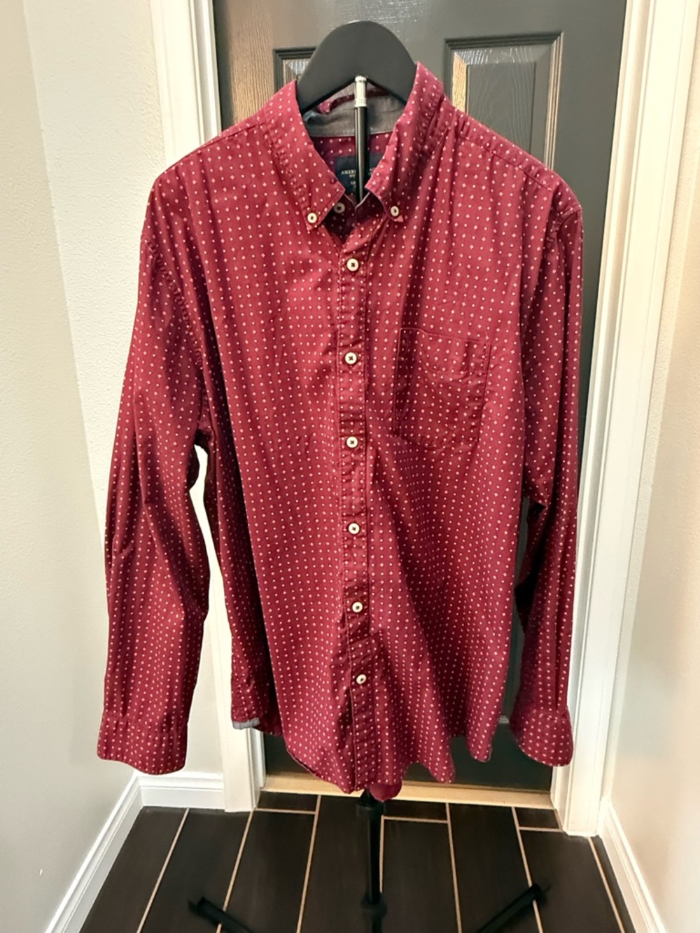 American Eagle Outfitters Burgundy Dot Button-Down Shirt